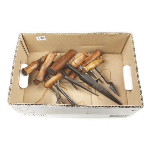 176 - Ten bung augers or awls G