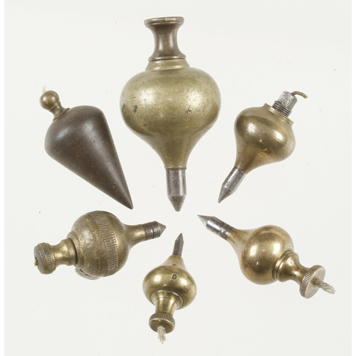 2 - Five steel tipped brass plumb bobs and another G+