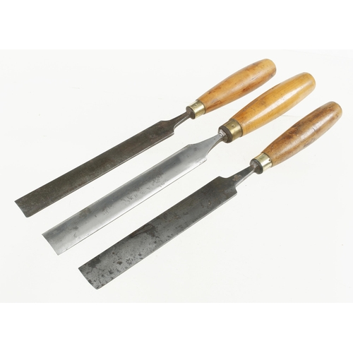 307 - Three long paring gouges by HOWARTH, SORBY and WARD G+