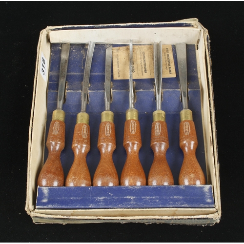 318 - A little used set of 6 carving tools by MARPLES No 152 in orig poor box G+