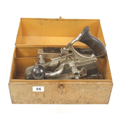 46 - A STANLEY 45 with cutters in orig tin box, some rust G