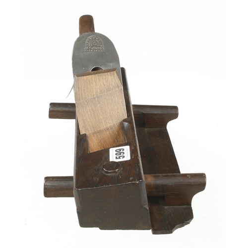 599 - An unusual craftsman made oak panel fielding plane with fence, ex Richard Knight collection G+