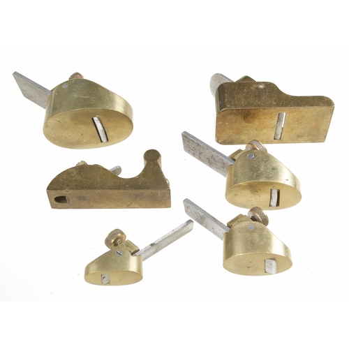 738 - Six musical instrument maker's miniature brass planes 1