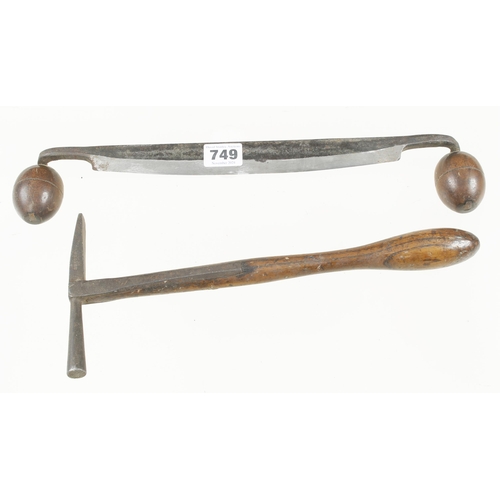 749 - A strapped hammer by BRADES and a drawknife G+