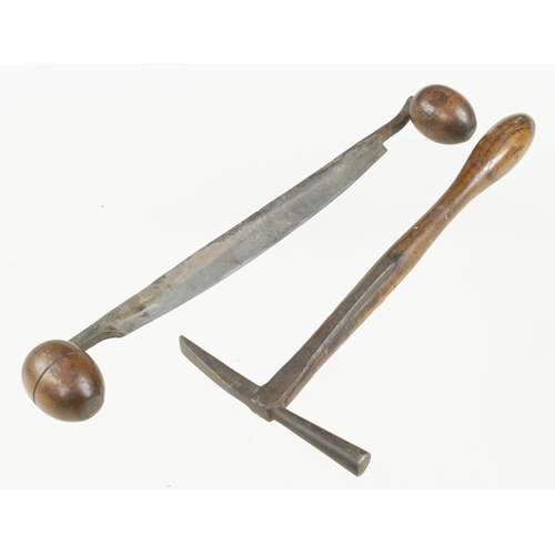 749 - A strapped hammer by BRADES and a drawknife G+