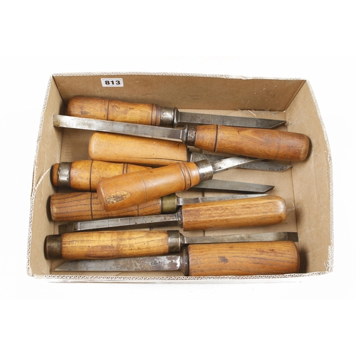 813 - Nine mortice chisels 1/4