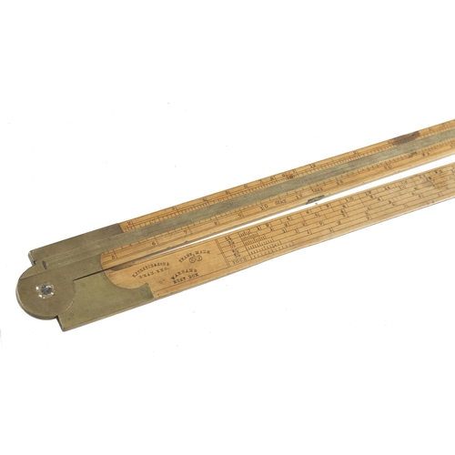 883 - A 2' two fold boxwood and brass slide rule by PRESTON also stamped Kelly & Sons Liverpool G+