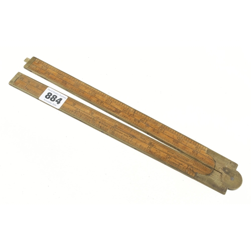 884 - A 2' two fold ironmonger's boxwood and brass slide rule by PRESTON with Wilkinson's Improved Rule, p... 