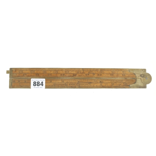 884 - A 2' two fold ironmonger's boxwood and brass slide rule by PRESTON with Wilkinson's Improved Rule, p... 