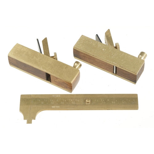 93 - Two miniature brass planes and a caliper gauge G+