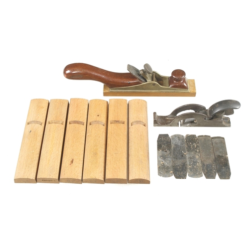 110 - A patternmaker's interchangeable sole plane with 7 soles and 6 irons and another plane G+