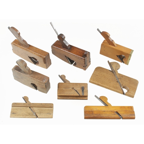 161 - A boxwood rebate plane with brass front and 7 other small beech planes G+