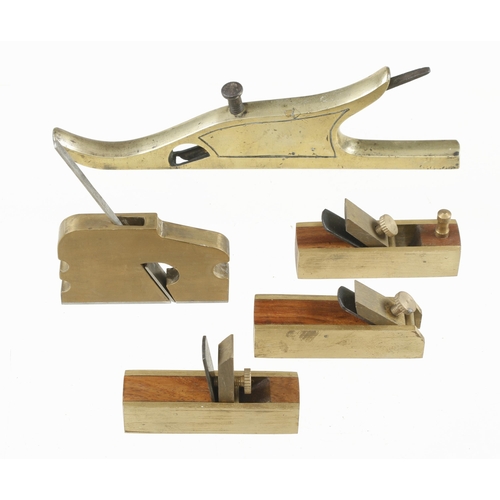 165 - Two brass planes (one lacks wedge) and 3 other planes G+