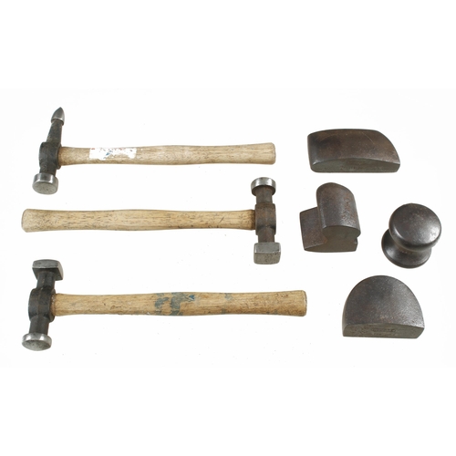 176 - Three panel beater's hammers and 4 dollies G