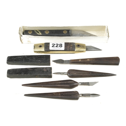 228 - A marking knife by SABATIER and 4 others by WINDSOR & NEWTON G+