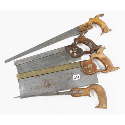 234 - A b/b and s/b tenon saws and two compass saws G