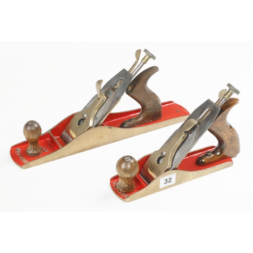 32 - Two UNA-OID brass smoother and fore plane G+