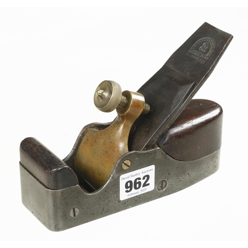 962 - A small iron smoother with rosewood infill and 1 3/4