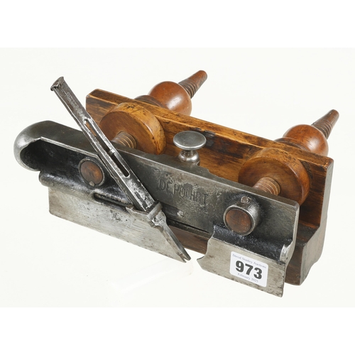 973 - An unusual French plough plane stamped DE-PONHRT with steel body and boxwood screwstems and nuts G+