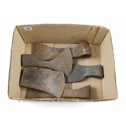 51 - Five axe heads, some light rust G