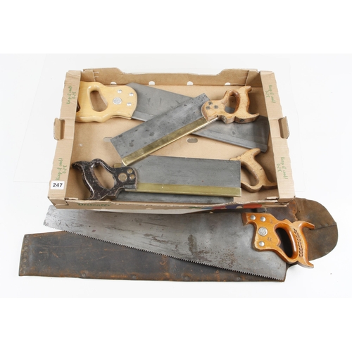 247 - Three b/b tenon saws and two other saws G+