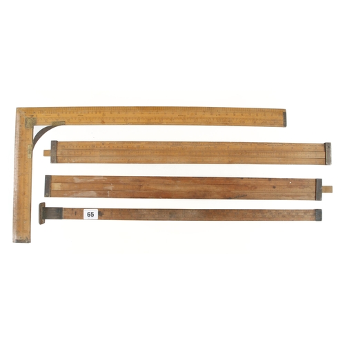 65 - A tailor's boxwood square by John T Johnson, two slide rules (one is Burts Patent4359 by DRING & FAG... 