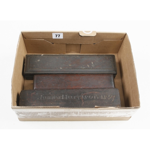 77 - An oilstone dated 1857 and 3 other natural stones G
