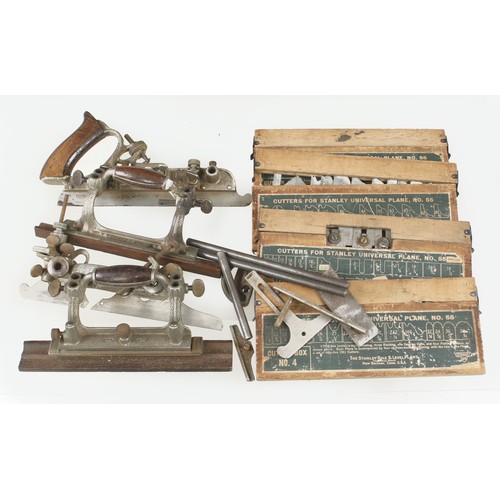 100 - A STANLEY No 55 c/w 4 boxes of cutters, brazed repair to one fence G