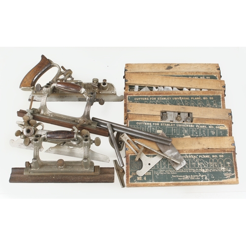 100 - A STANLEY No 55 c/w 4 boxes of cutters, brazed repair to one fence G