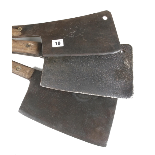 19 - Three butcher's cleavers, some damage to handles G