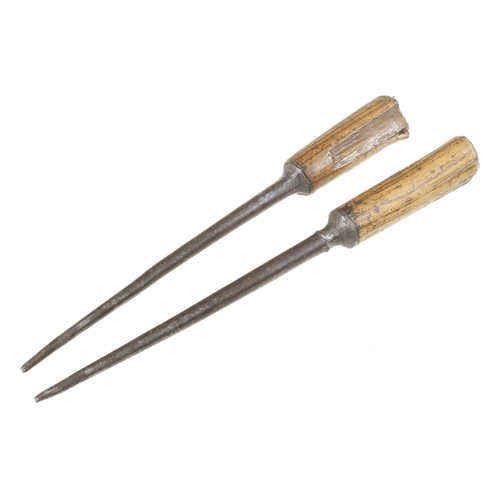 54 - A pair of ash handled 18c drawbore pins G