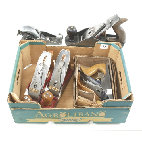 17 - Four smoothers and a block plane by various makers G+