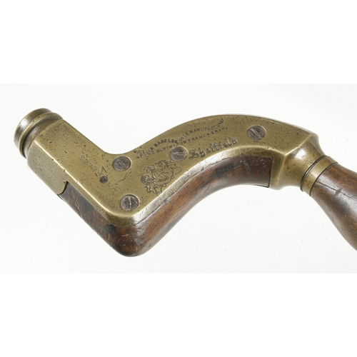 48 - An Ultimatum brass framed beech brace by MARPLES with most orig ring in ebony head G+