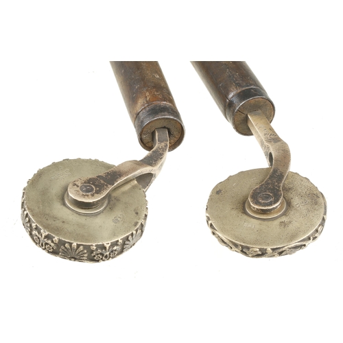 58 - Two bookbinder's brass border rolls with foliage decoration G+