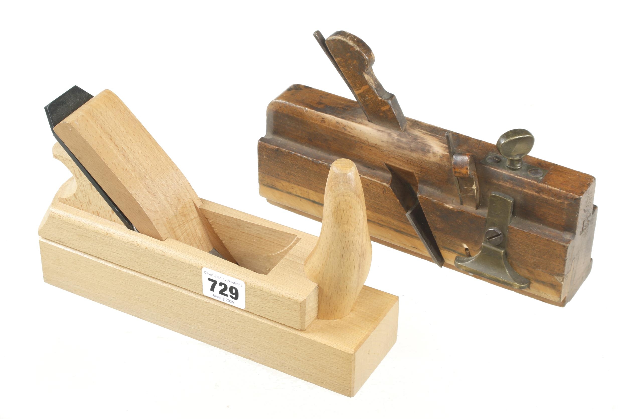 A moving fillister by ATKIN and an unused beech smoother with front tote G+