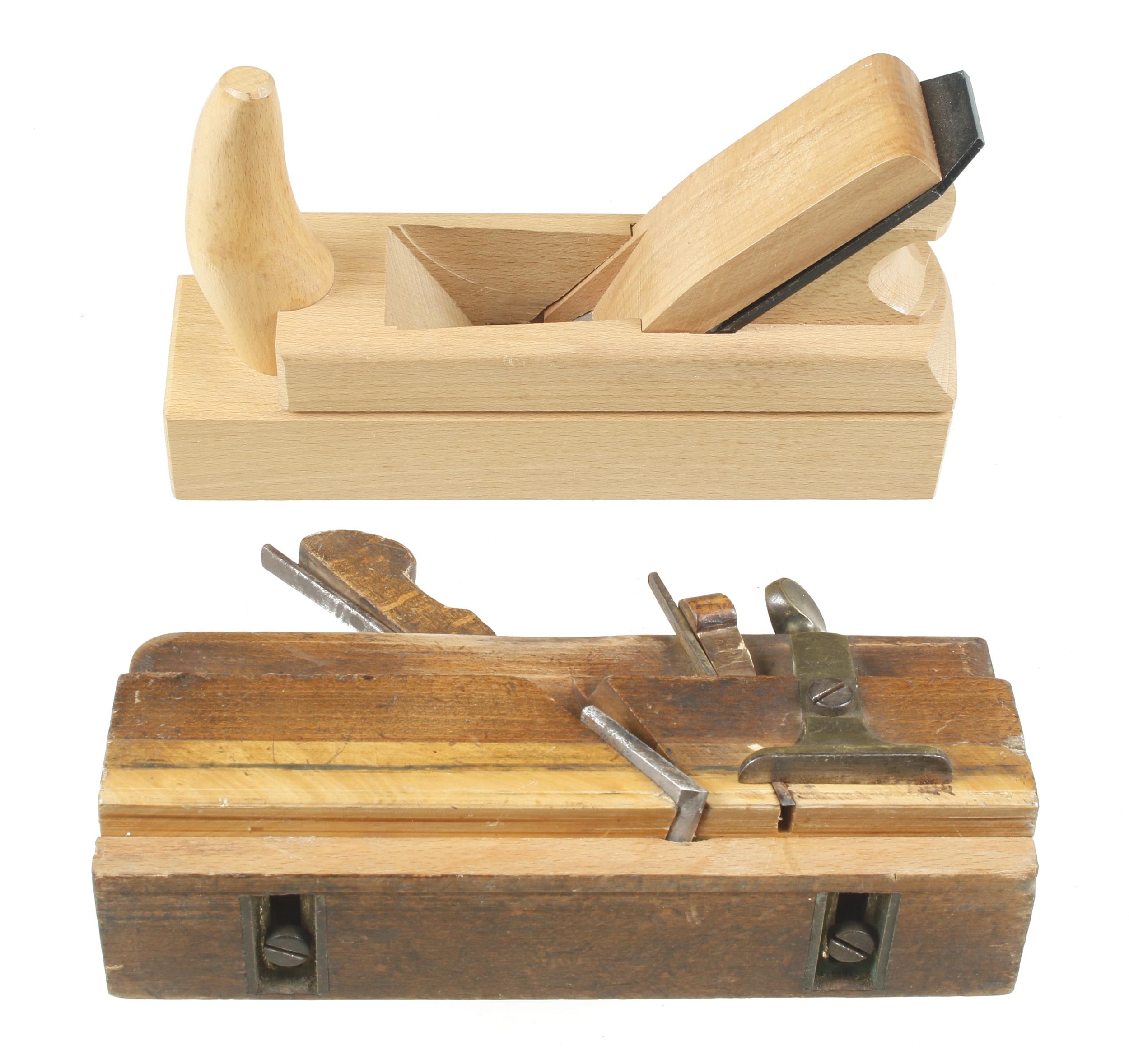 A moving fillister by ATKIN and an unused beech smoother with front tote G+