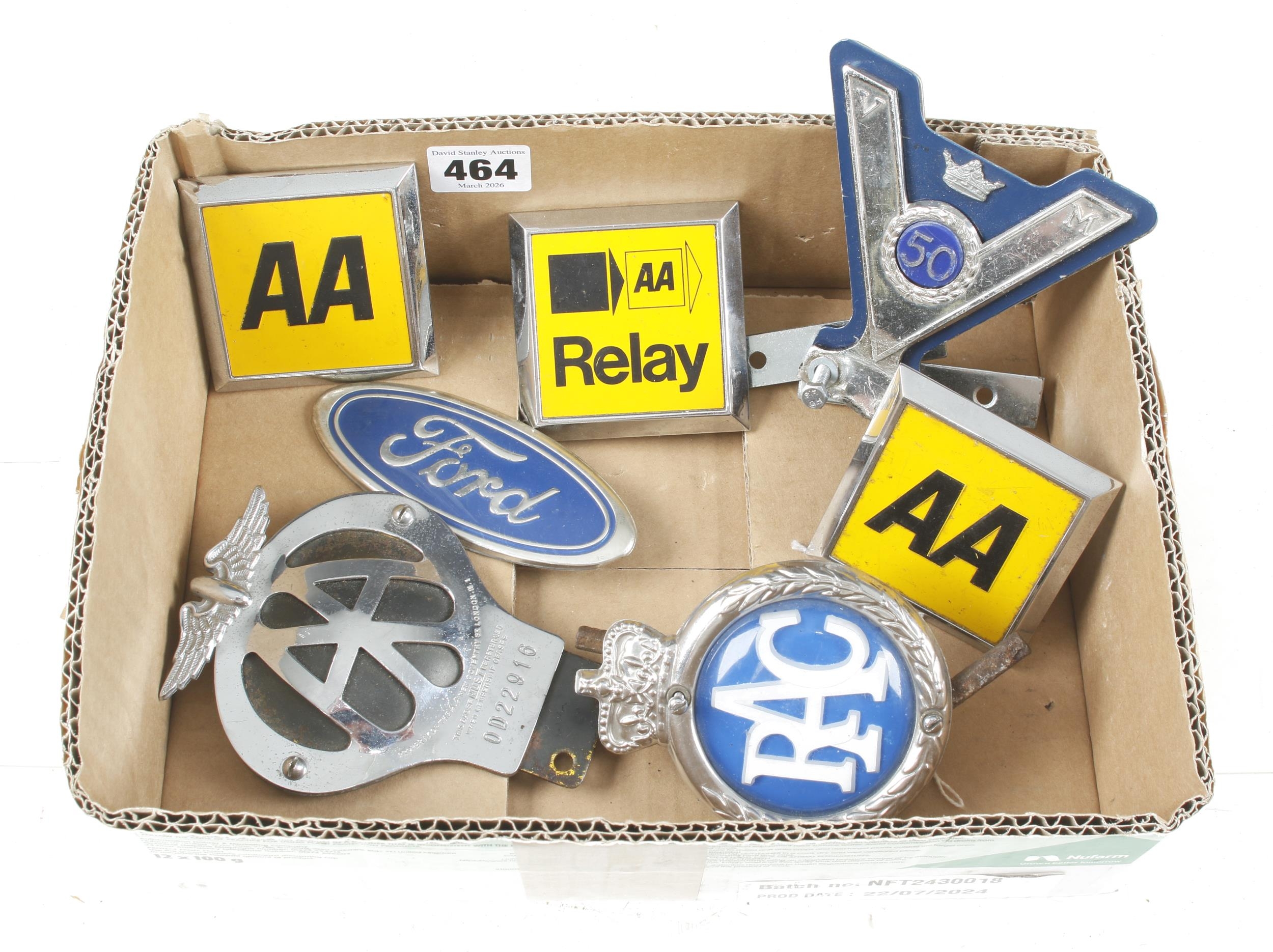 Seven car badges by FORD, AA, RAC etc