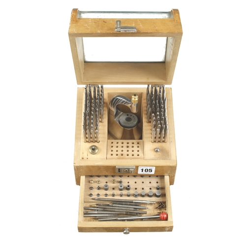 105 - An almost complete watchmaker's staking set in orig lockable box G+