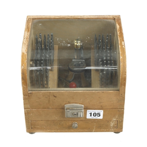 105 - An almost complete watchmaker's staking set in orig lockable box G+