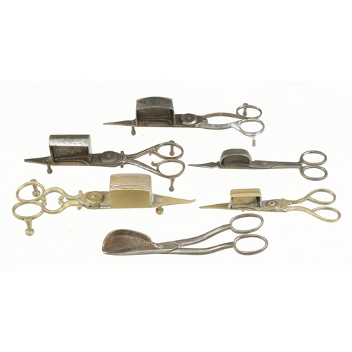 14 - Six candle snuffers or wick trimmers, one repaired G