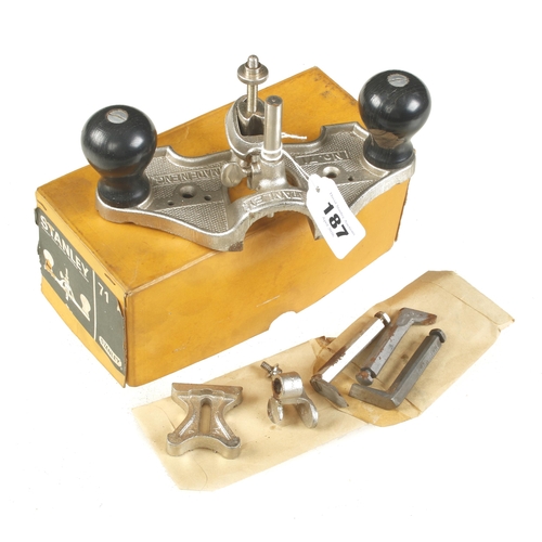 A STANLEY No 71 router c/w 3 cutters and instructions in orig box G+