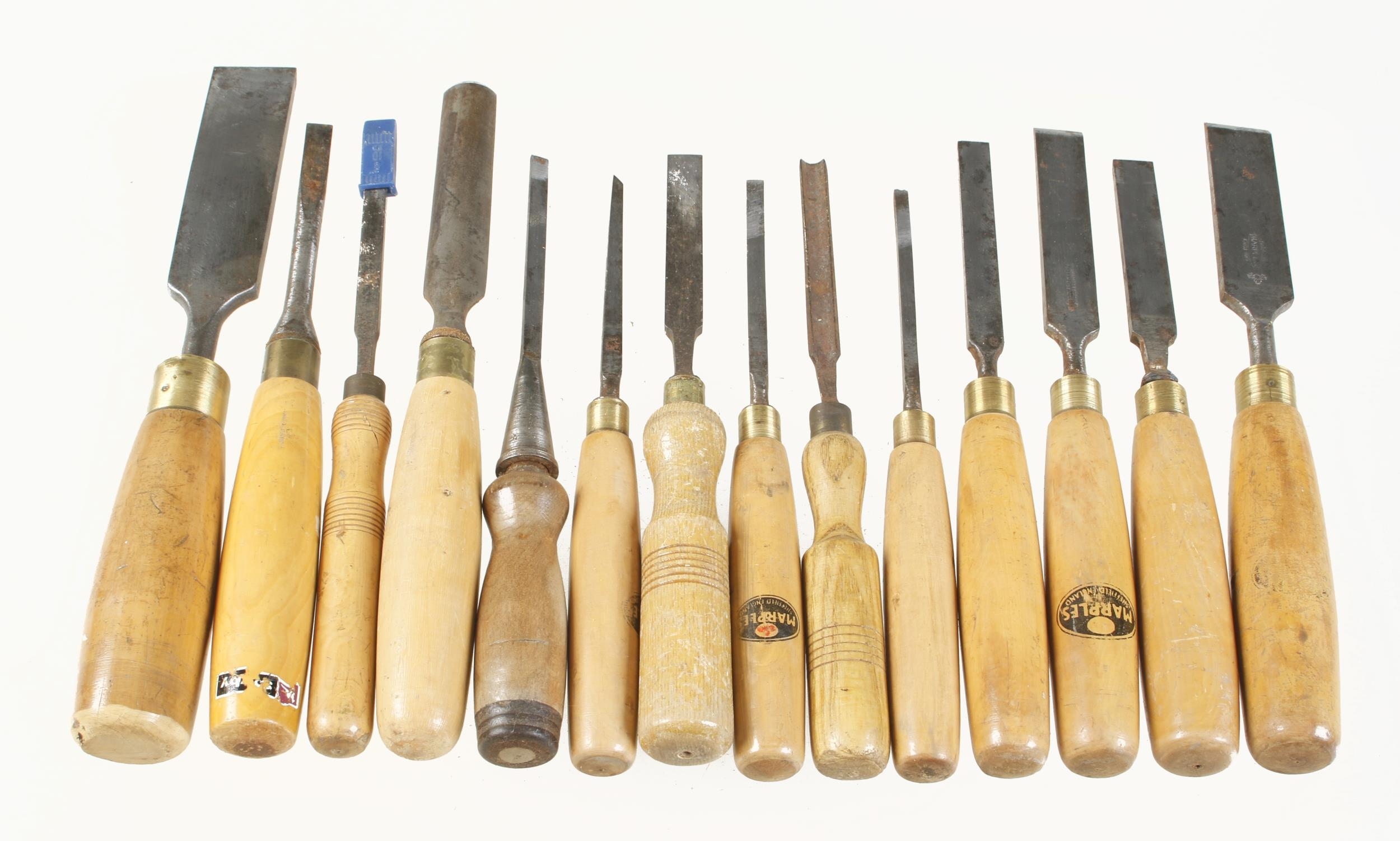 Seven little used chisels and gouges by H.TAYLOR in orig covers and 19 ...