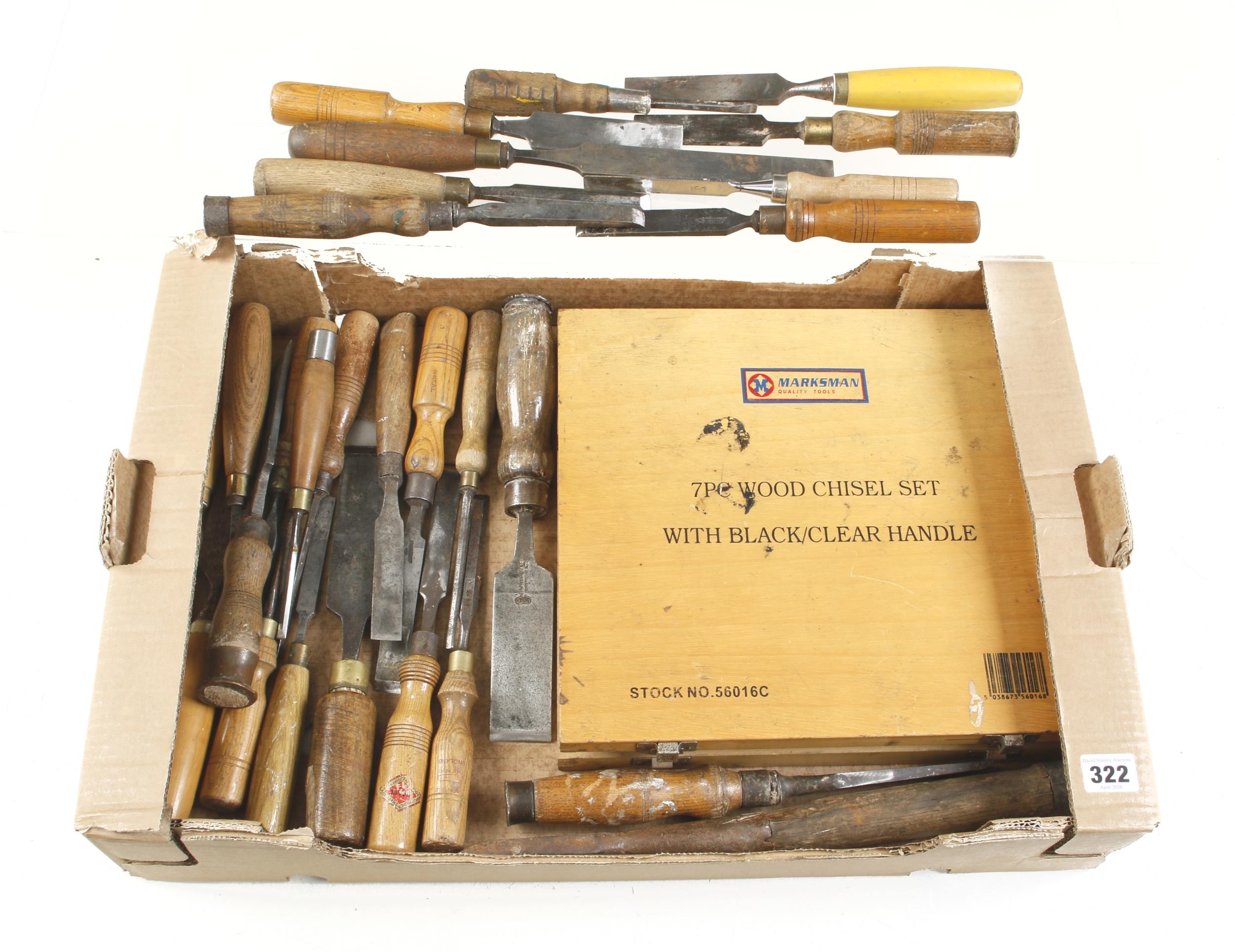 Six bevel edge chisels with composite handles by MARKSMAN in orig box ...