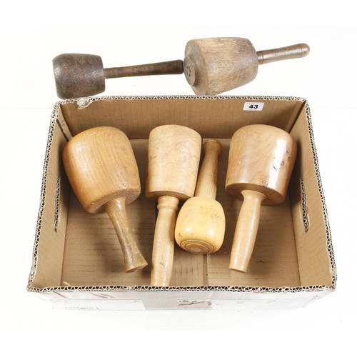 43 - Six carver's or stonemason's mallets G+