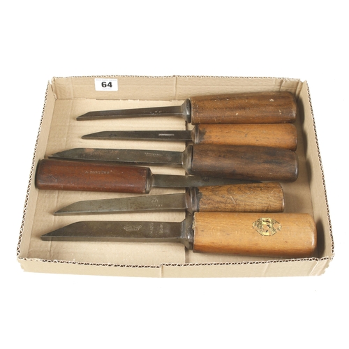 64 - Six mortice chisels G+