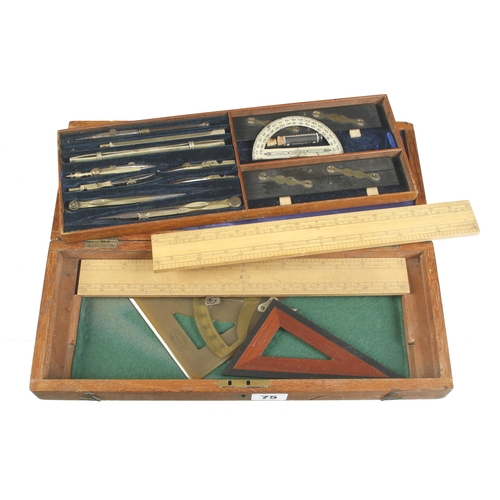 75 - A set of brass drawing instruments etc G+