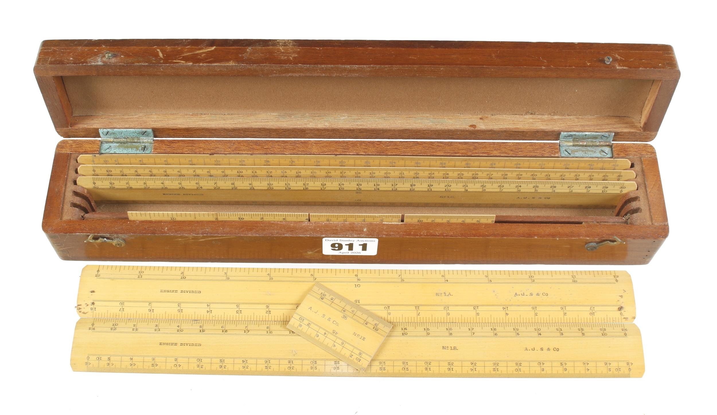 A little used boxed set of Engine Divided boxwood scale rules by A.J.S ...