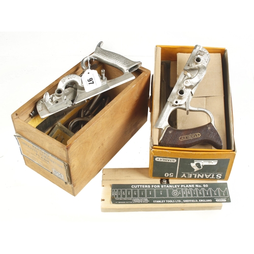 97 - A little used STANLEY No 50 c/w 17 cutters with instructions in orig box and a RECORD No 050 c/w 14 ... 