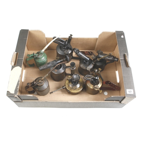 17 - Eight oilcans, blow lamps etc G