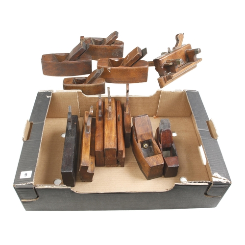 9 - A steel soled beech smoother, plough and 6 moulding planes G+